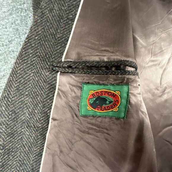 VTG Boston Traders Wool Blazer Mens Sz 44 R Tweed Herringbone Sport Coat Jacket - Picture 4 of 10